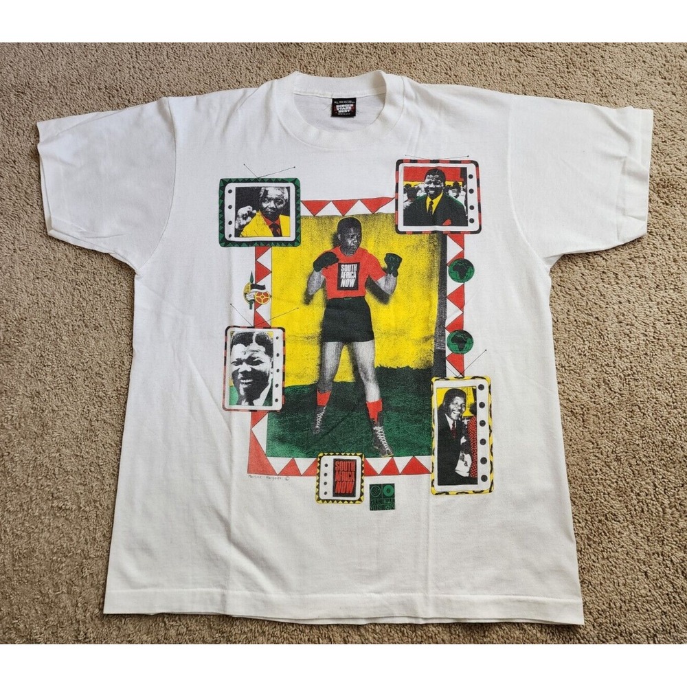 Vintage Nelson Mandela Shirt Mens XL Boxing 90s South Africa Single Stitch White